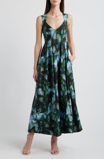 Chelsea28 Pleated Maxi Sundress In Green