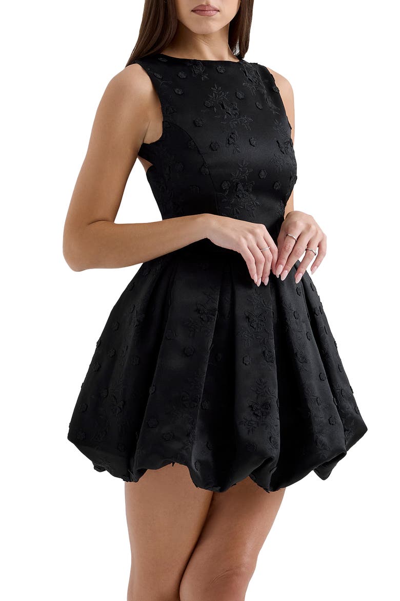 Melika Open Back Bubble Hem Minidress, Alternate, color, BLACK