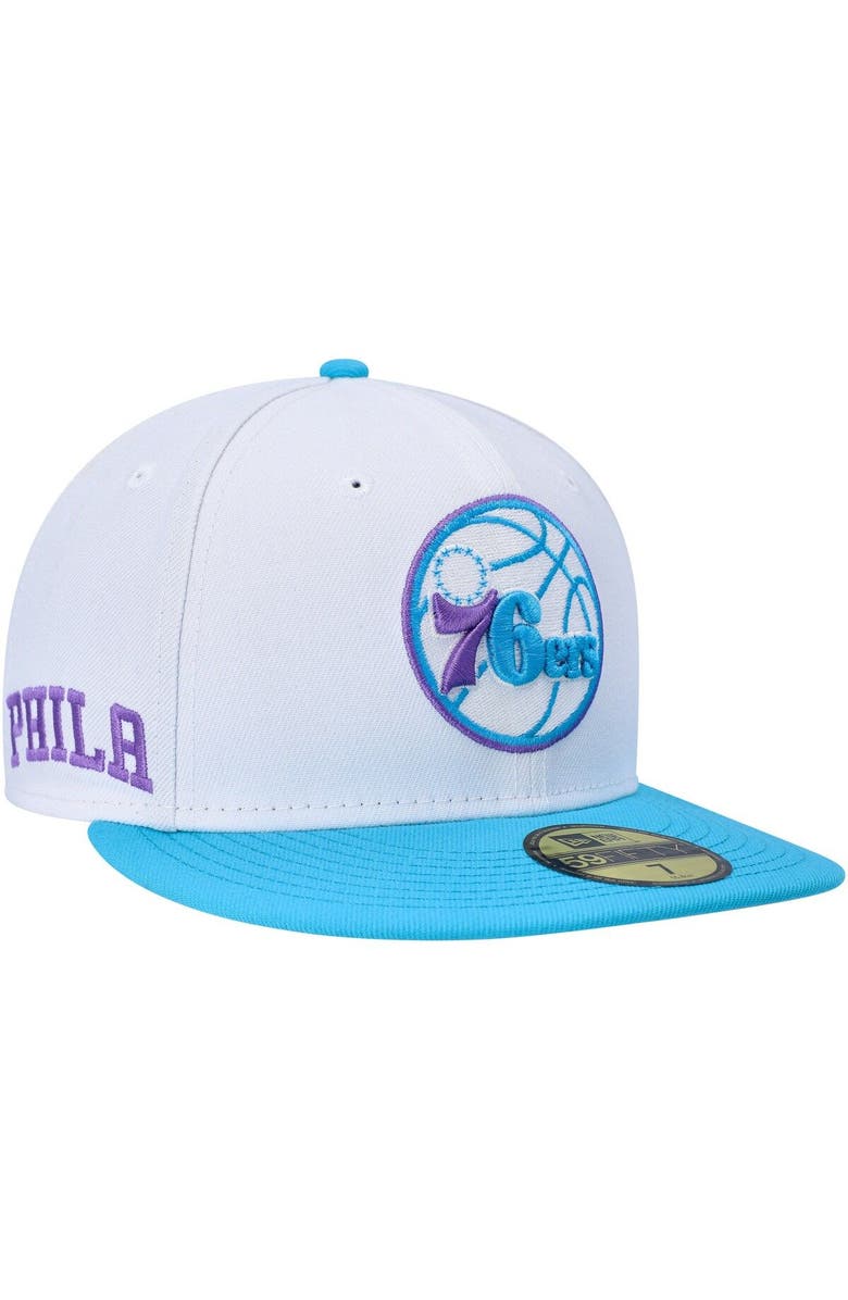 New Era Men's New Era White Philadelphia 76ers Vice Blue Side Patch 59FIFTY Fitted Hat, Main, color, 
