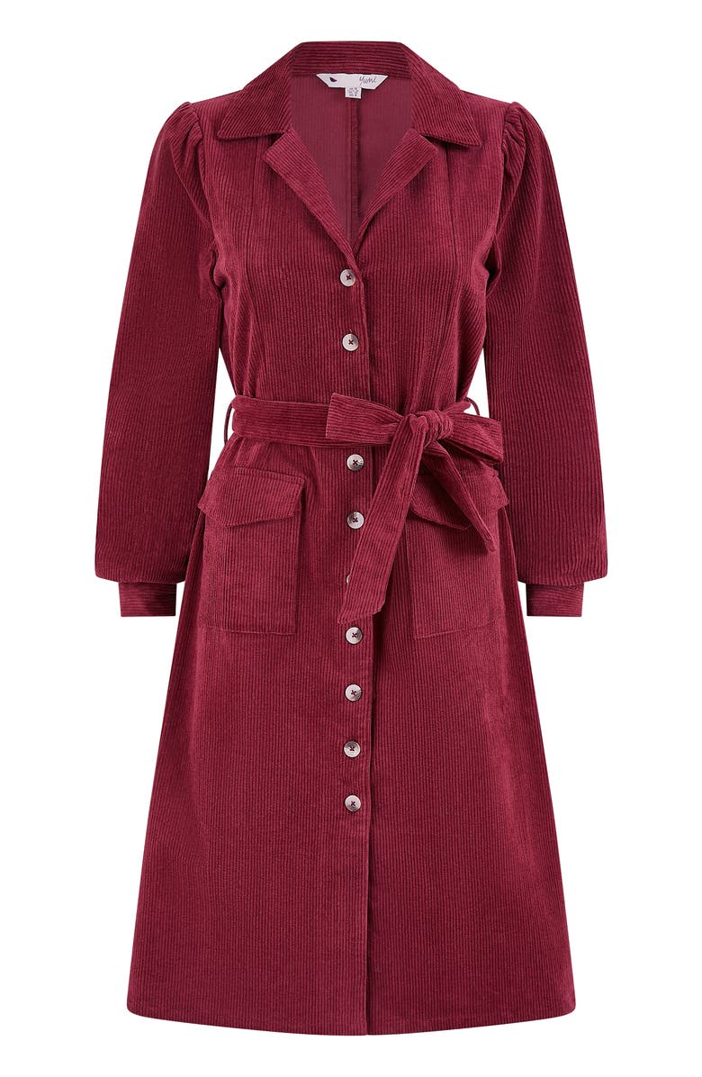 Yumi Cord Midi Shirt Dress, Alternate, color, Burgundy