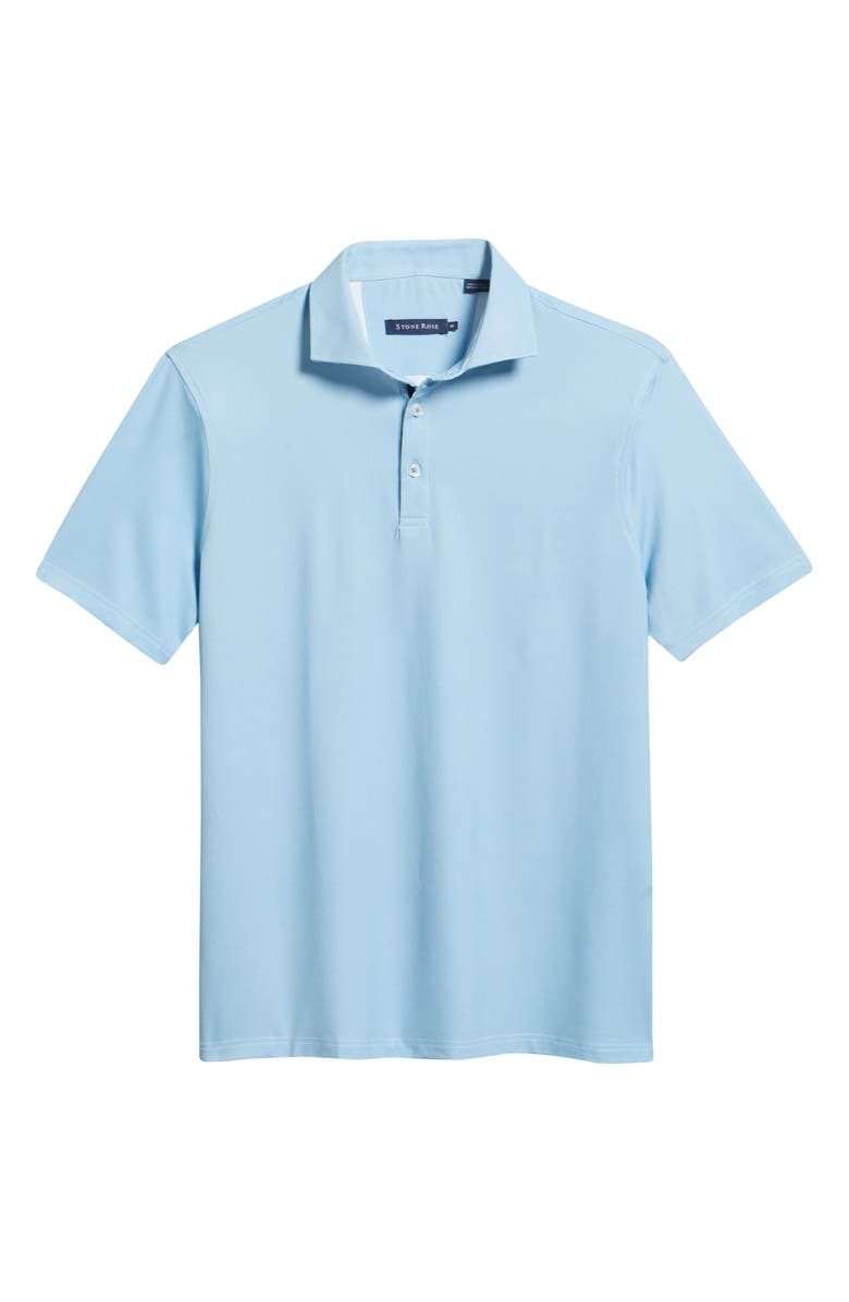 Stone Rose Bird's Eye Print Techno Stretch Performance Golf Polo, Alternate, color, Aqua