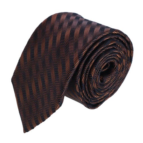 Trafalgar Nathanial Regal Patterned Diagonal Line Silk Business Necktie In Brown