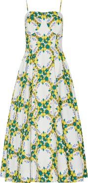 Milly Ivette Print Sleeveless Linen & Cotton Maxi Dress