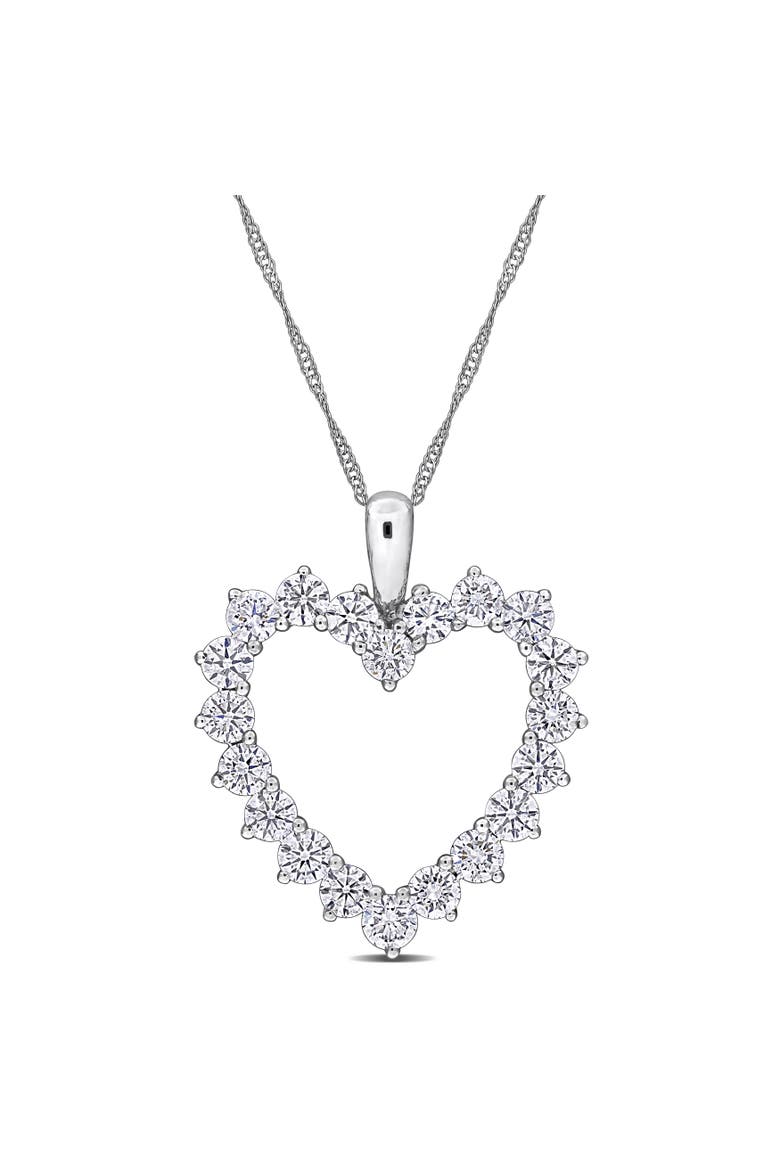 Lab-Grown Diamond Open Heart Necklace 14k, Main, color, White Gold