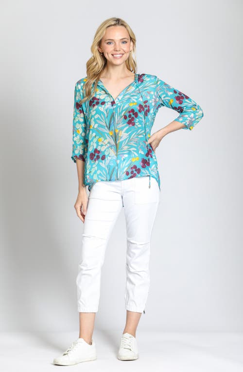 Apny Print Tassel Split Neck Chiffon Top