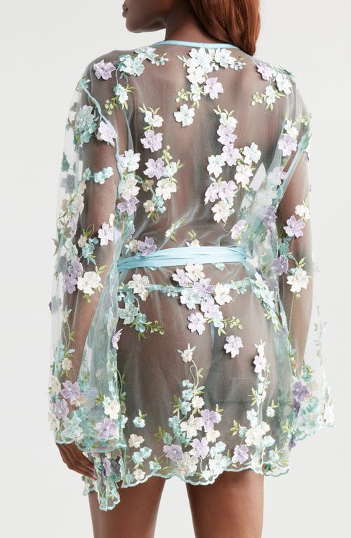 Kilo Brava Floral Embroidered Sheer Mesh Robe In Powder Blue Multi