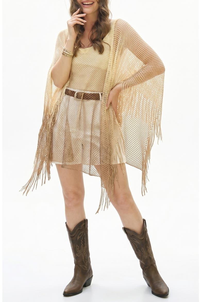 Crochet Fringe Poncho, Main, color, GOLD
