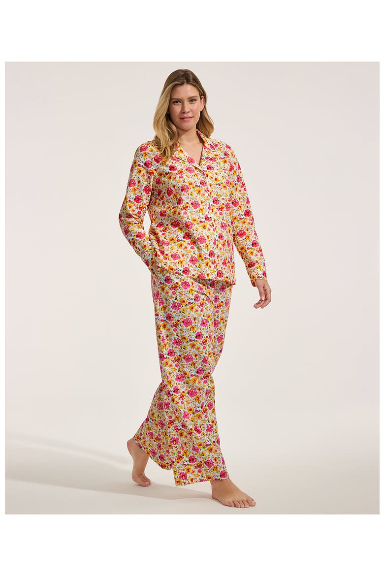 Cotton Poplin 2 Piece Pajama Set - Long Sleeve Top and Pants, Alternate, color, White Multi Painted Blooms