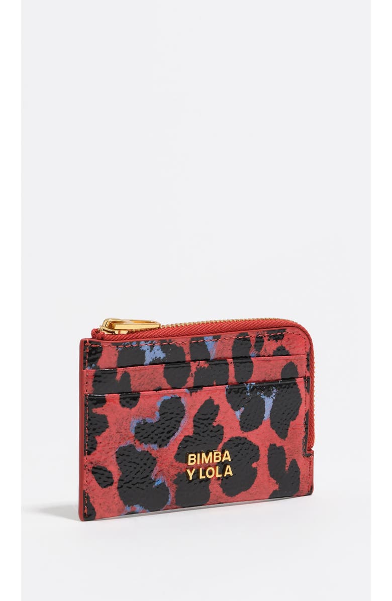 Bimba y Lola Textured Shiny Leopard Print Card Holder/Coin Wallet, Main, color, Leopard Poppy Red