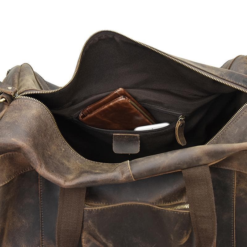 STEEL HORSE LEATHER The Colden Duffle Bag | Large Capacity Leather Weekender, Alternate, color, Dark Brown