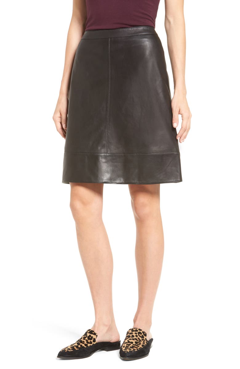 Halogen<sup>®</sup> A-Line Leather Skirt, Main, color, 