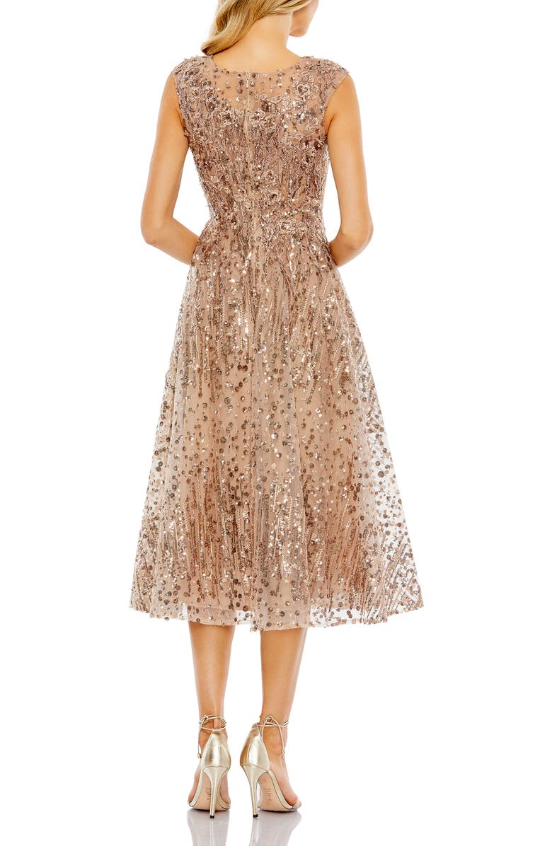 Mac Duggal Sequined Cap Sleeve Fit and Flare Dress, Alternate, color, Bronze