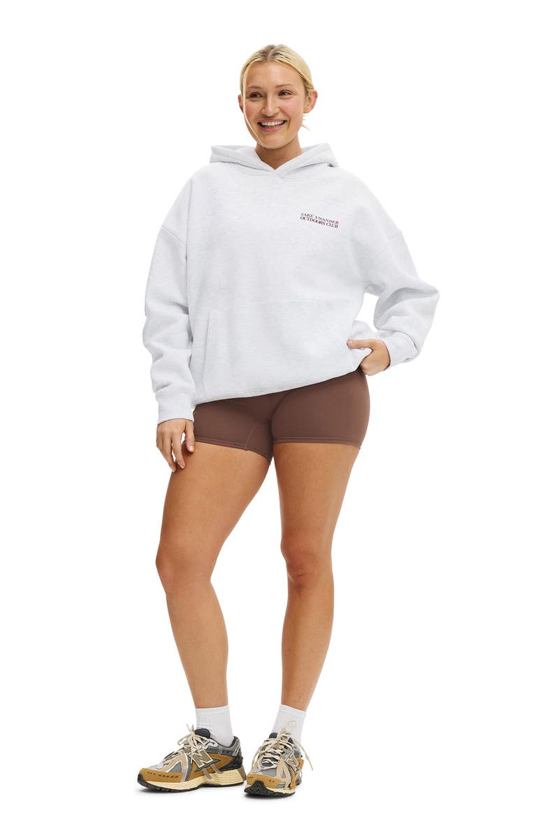 COTTON ON BODY Women's Active Plush Premium Graphic Hoodie, Alternate, color, Cloudy Grey Marle Outdoorsy