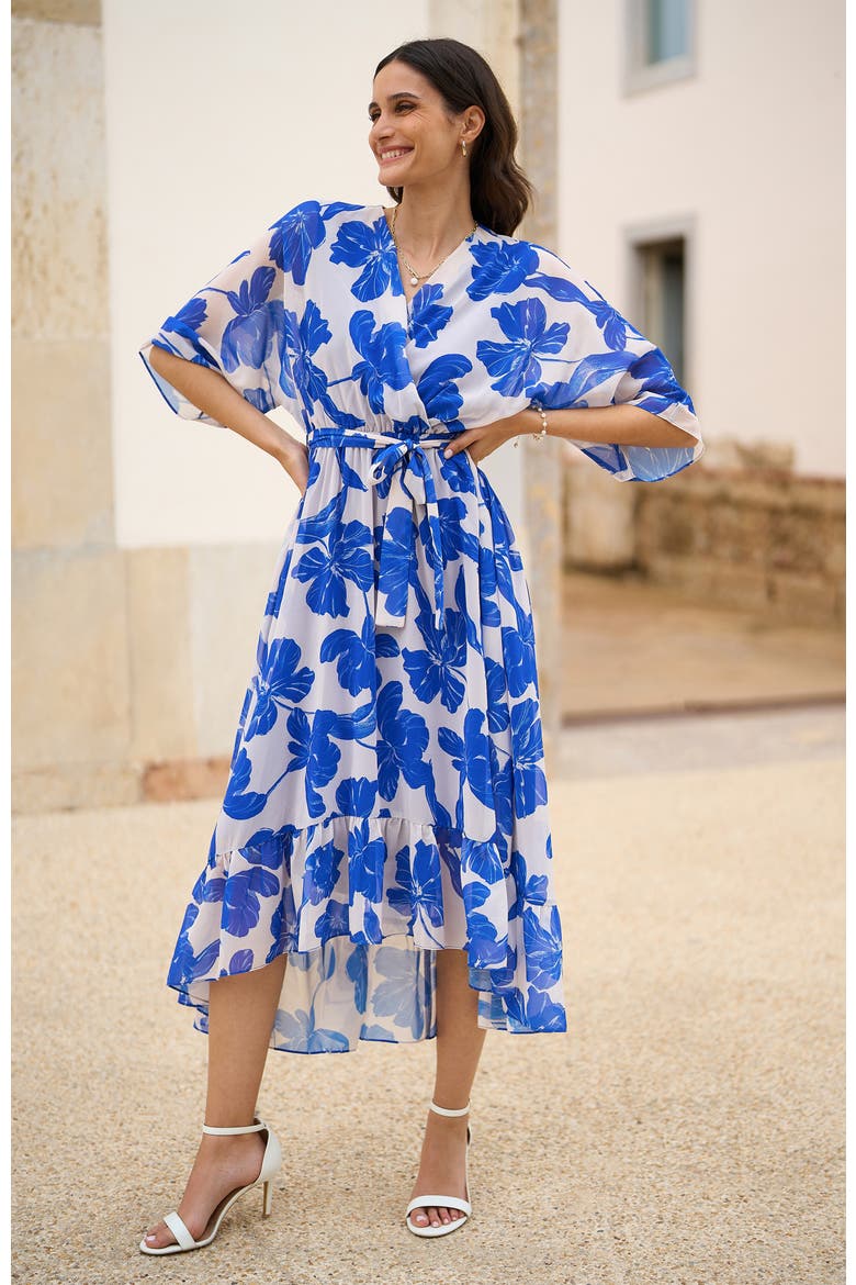 Midi Dip Hem Wrap Dress, Alternate, color, Blue