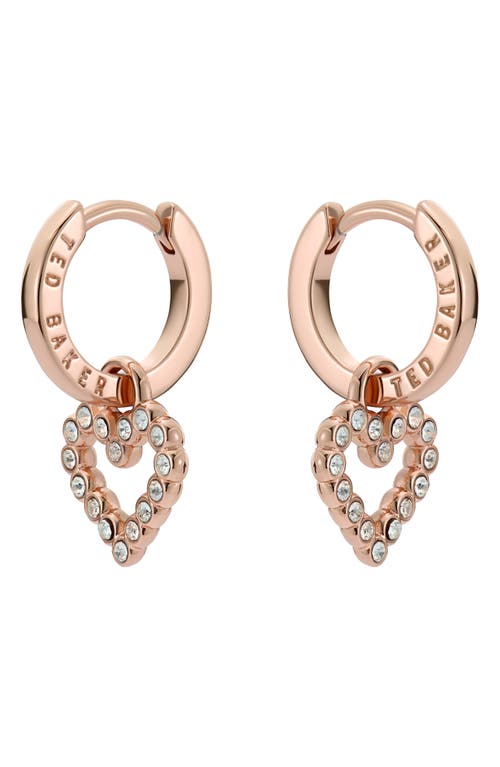 Ted Baker Amora Halo Heart Huggie Earrings In Rose Gold Tone/clear Crystal