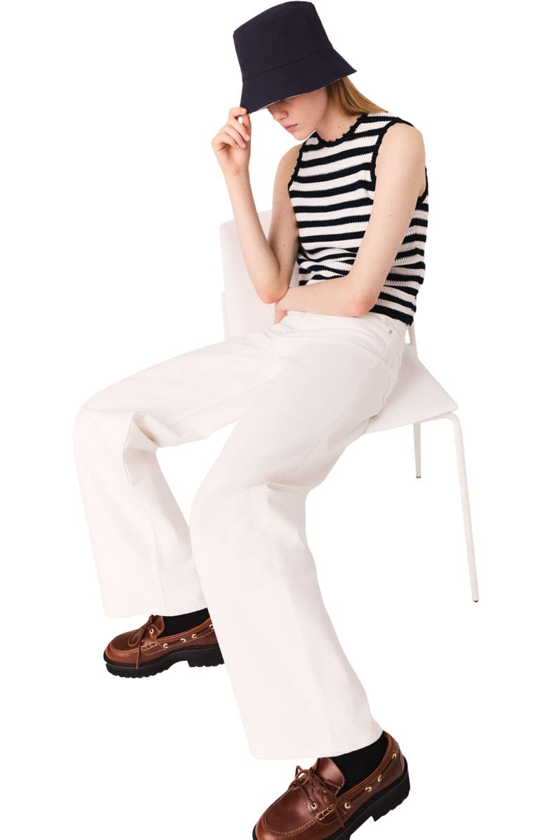 maje Crochet-knit top, Alternate, color, White/Navy