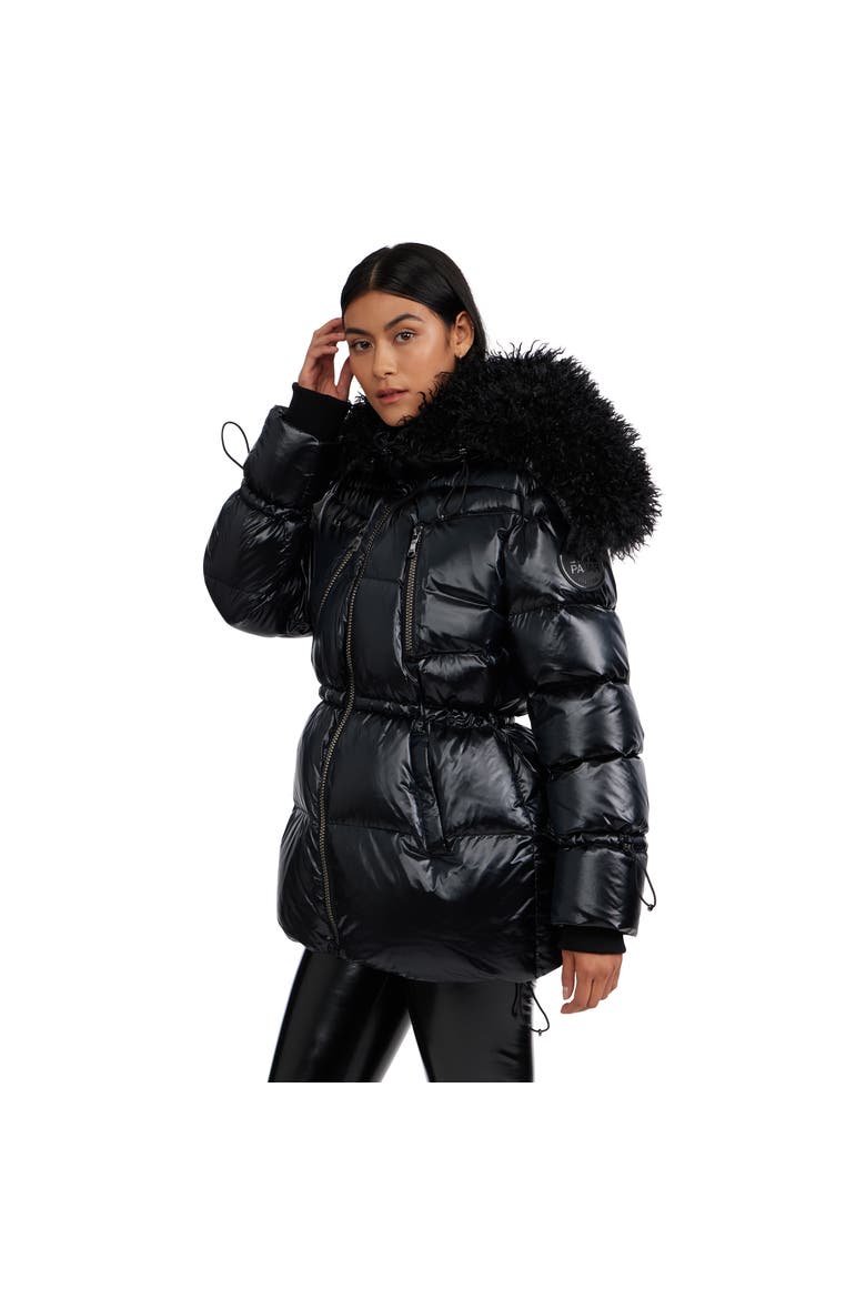Electra Mid Puffer with Detachable shearling Lined Split Hood, Alternate, color, Black