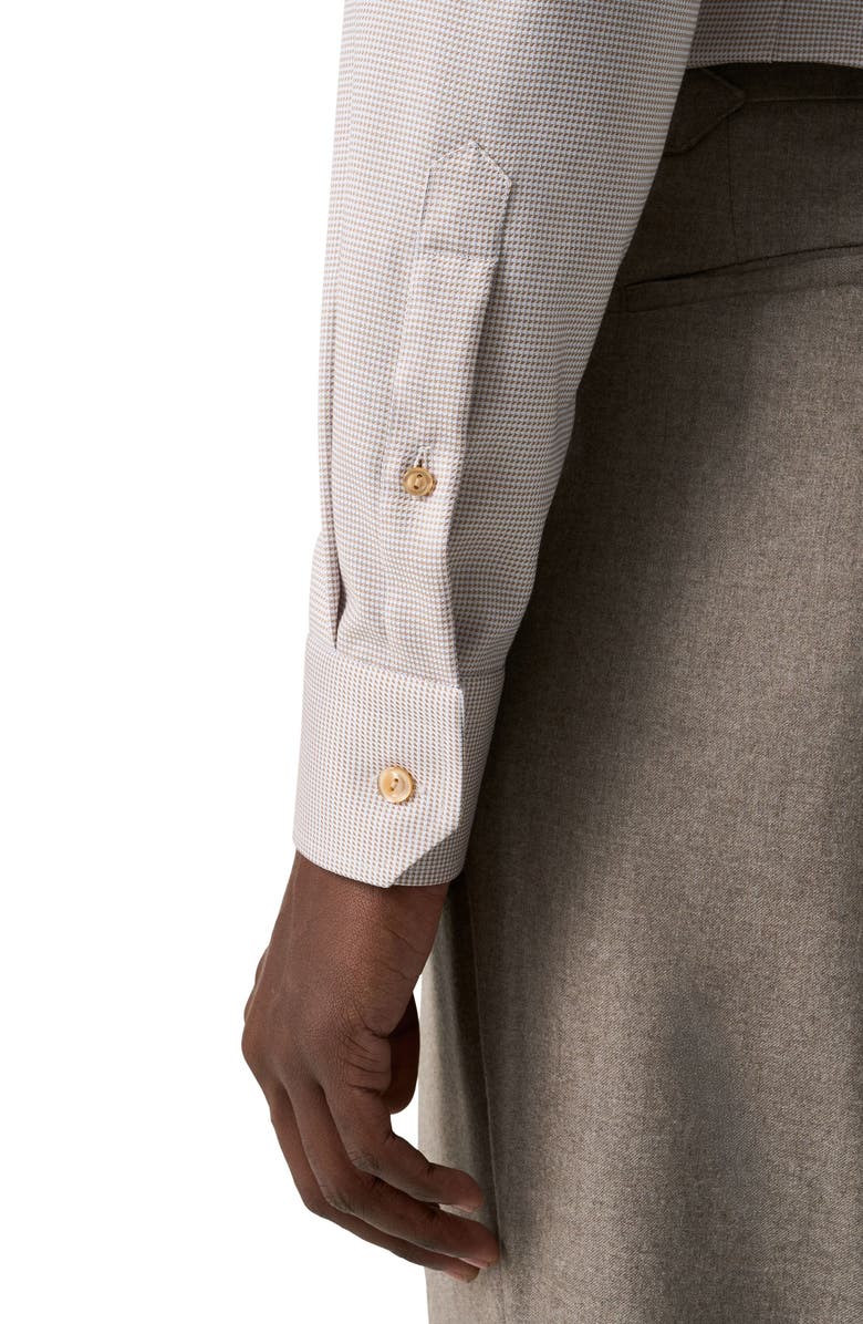 Eton Slim Fit Houndstooth Twill Dress Shirt, Alternate, color, Light Beige