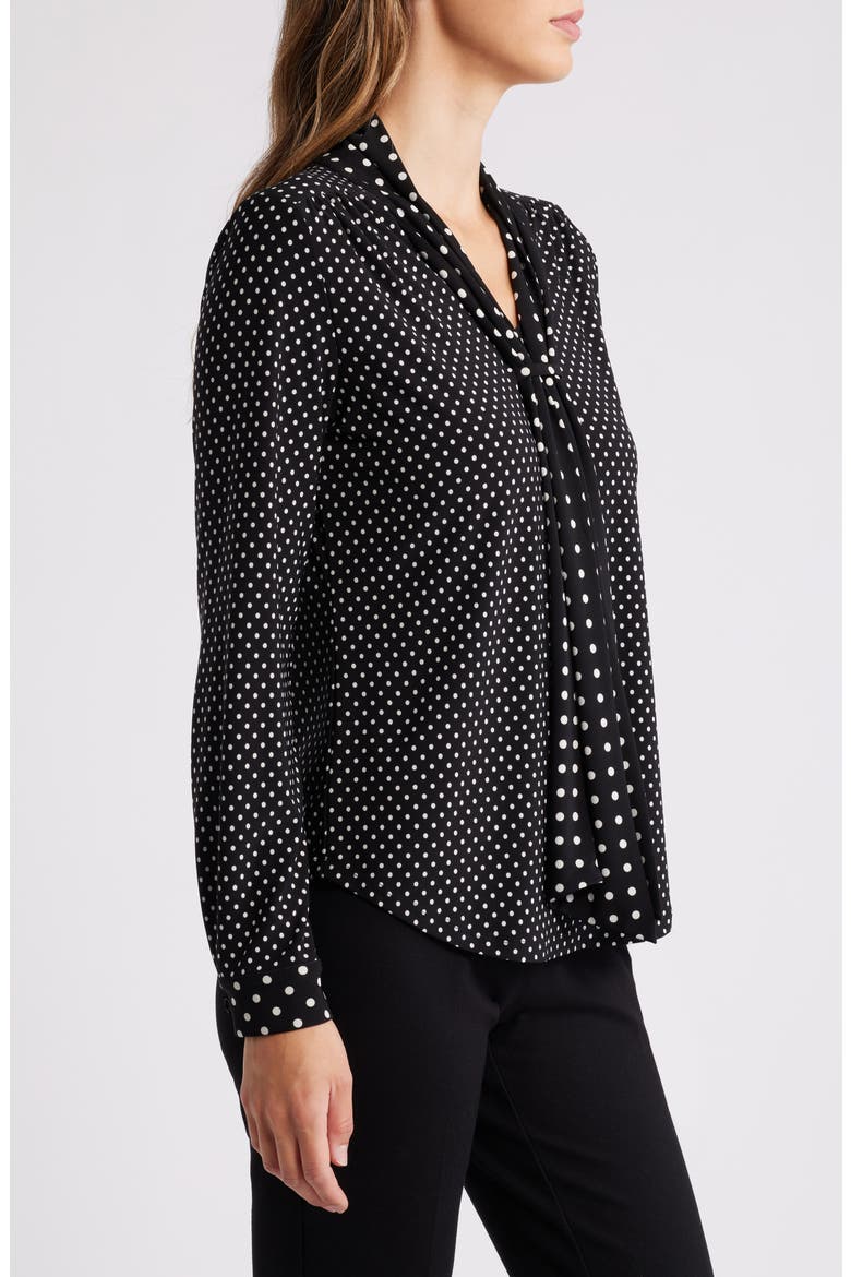 Polka Dot Tie Neck Long Sleeve Top, Alternate, color, ANNE BLACK/ ANNE WHITE