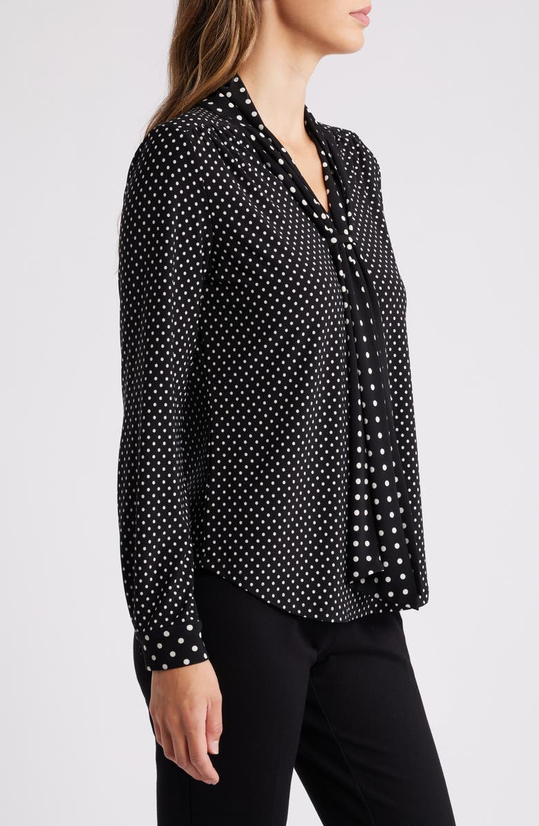 Anne Klein Polka Dot Tie Neck Long Sleeve Top, Alternate, color,