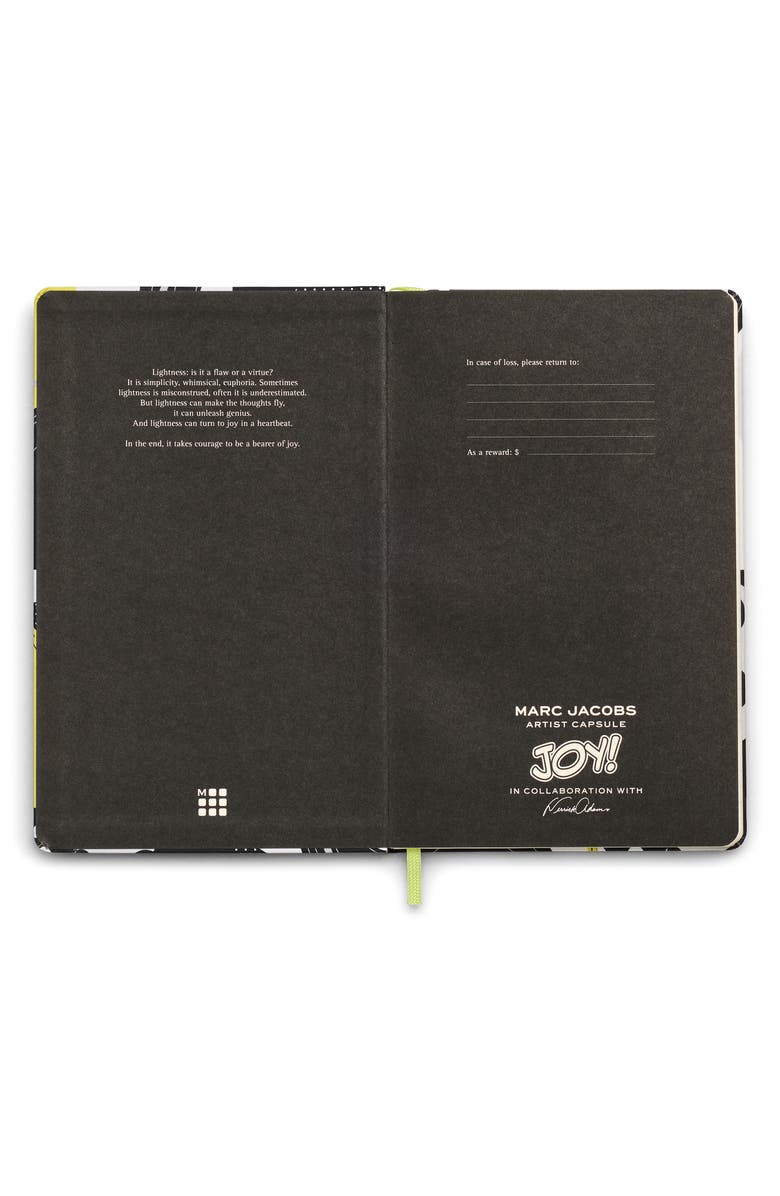 Moleskine x Marc Jacobs Joy Large Hard Cover Ruled Notebook, Alternate, color, Yellow / Black Polka Dots