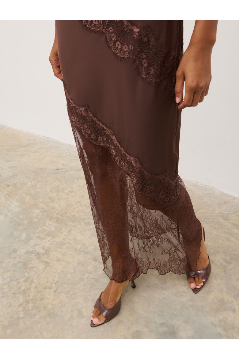 Curve Robin Slip Lace Maxi Dress, Alternate, color, Chocolate