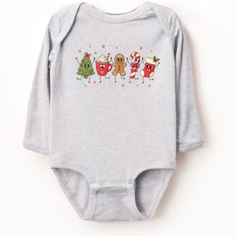 Christmas Icons Stick Figures Long Sleeve Bodysuit Baby