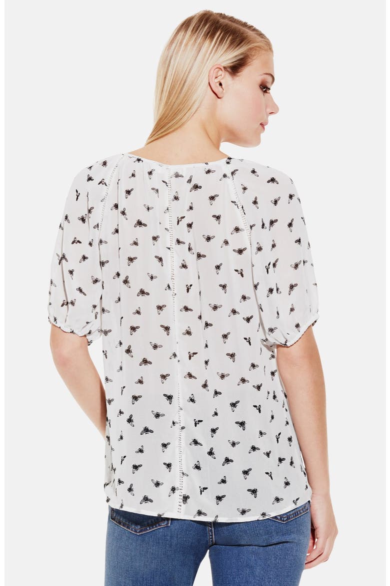 'Busy Bee' Tie Front Peasant Top, Alternate, color, CHALK