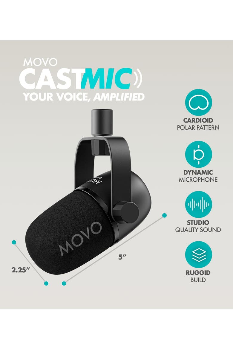 CastMic Dynamic XLR Podcast Microphone for PC, Gaming, Streaming, YouTube, and Musicians, Alternate, color, Black