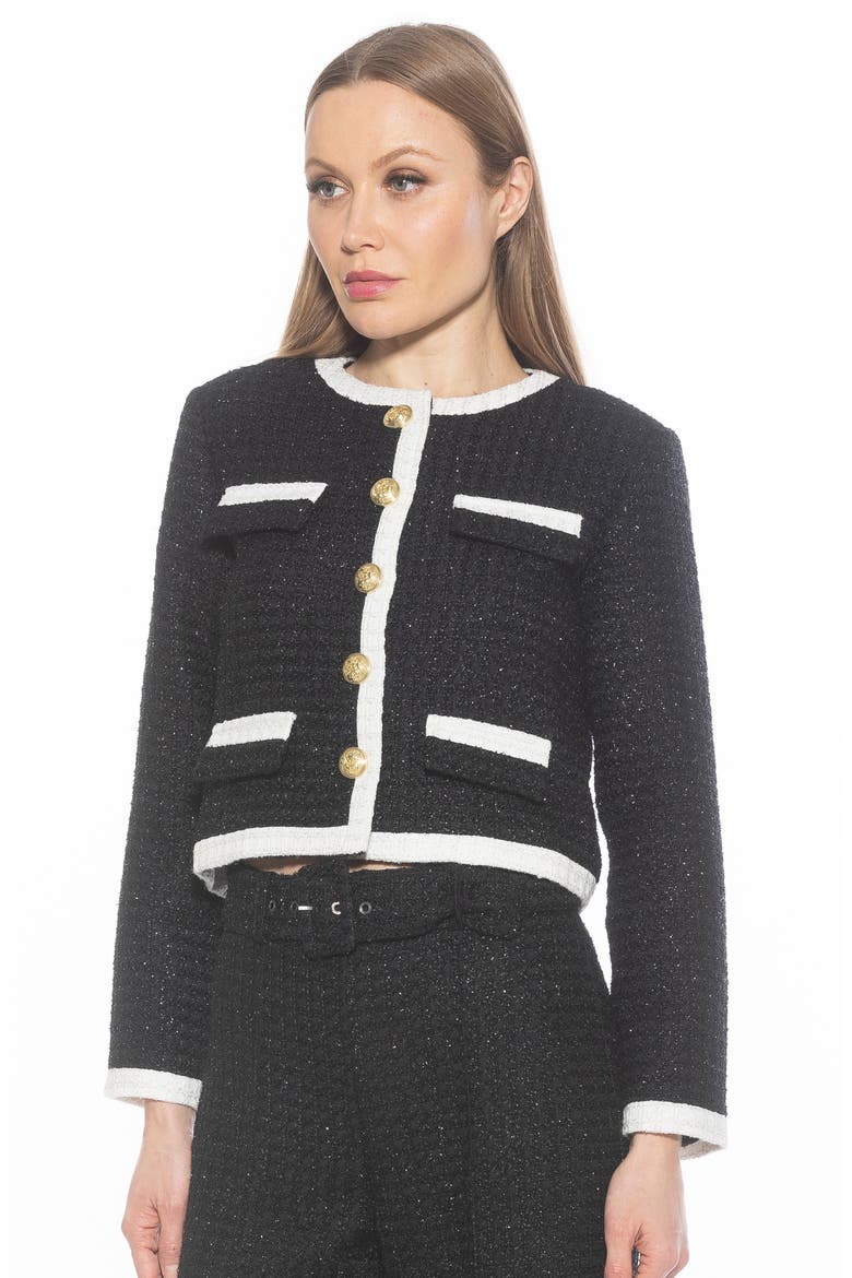 Rose Tweed Jacket, Alternate, color, BLACK