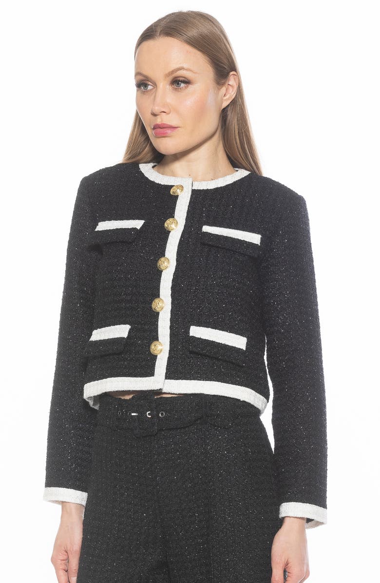 Alexia Admor Rose Tweed Jacket, Alternate, color, Black