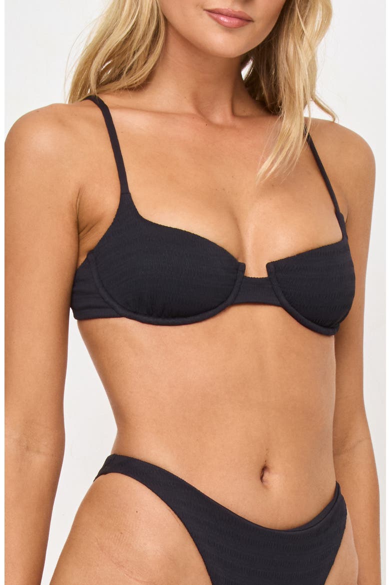 Belle Underwire Pucker Textured Bikini Top, Alternate, color, BLACK
