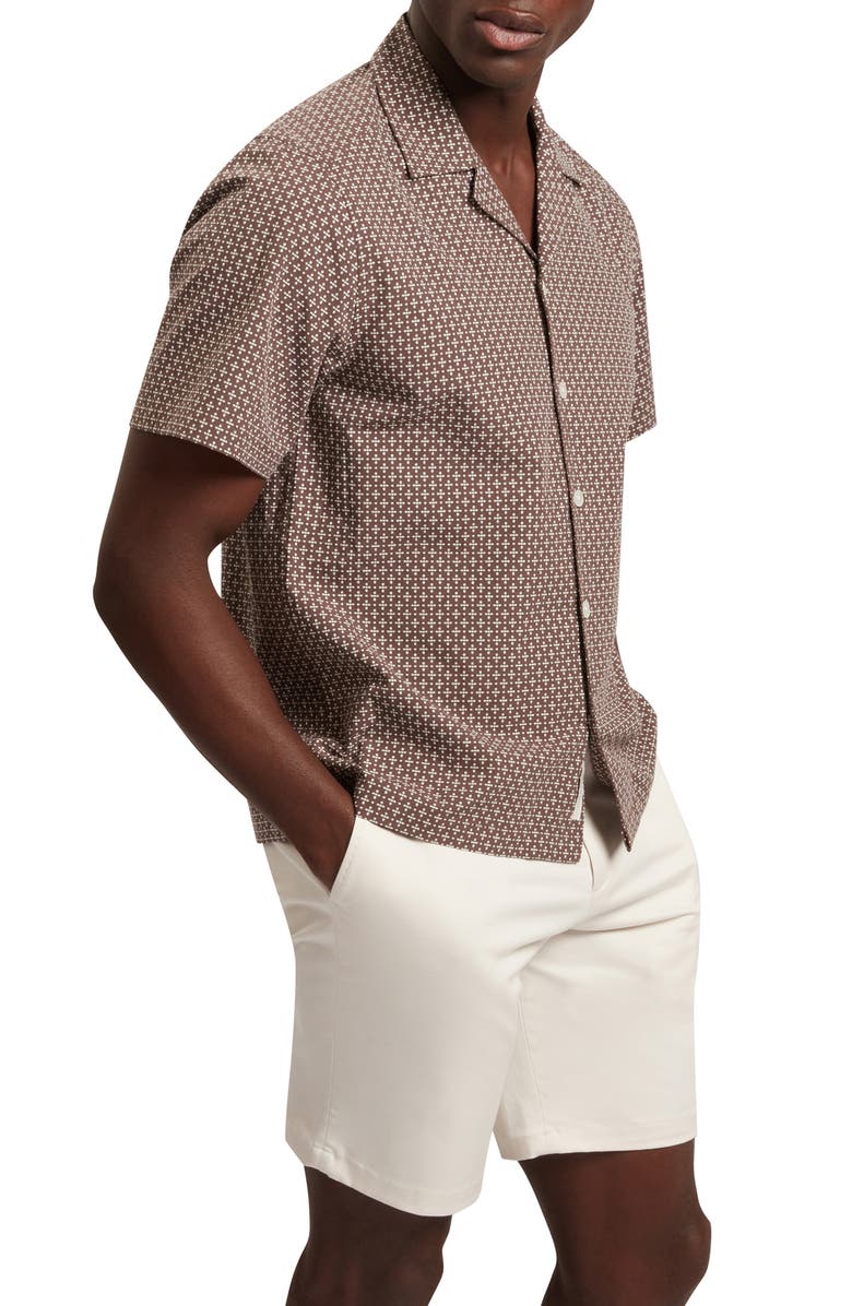 Ted Baker Merrick Geo Print Cotton Camp Shirt, Alternate, color, Brown
