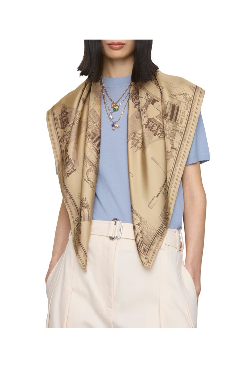 Burberry London Landmarks Silk Scarf, Alternate, color, Sand