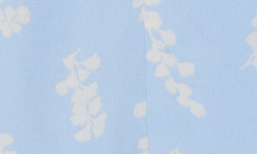 Melrose And Market Floral Tie Keyhole Puff Sleeve Midi Dress In Blue- Ivory Maisie Leaves