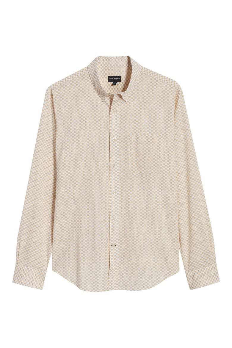 Slim Fit Honeycomb Print Button-Down Shirt, Alternate, color, WHITE/ YELLOW