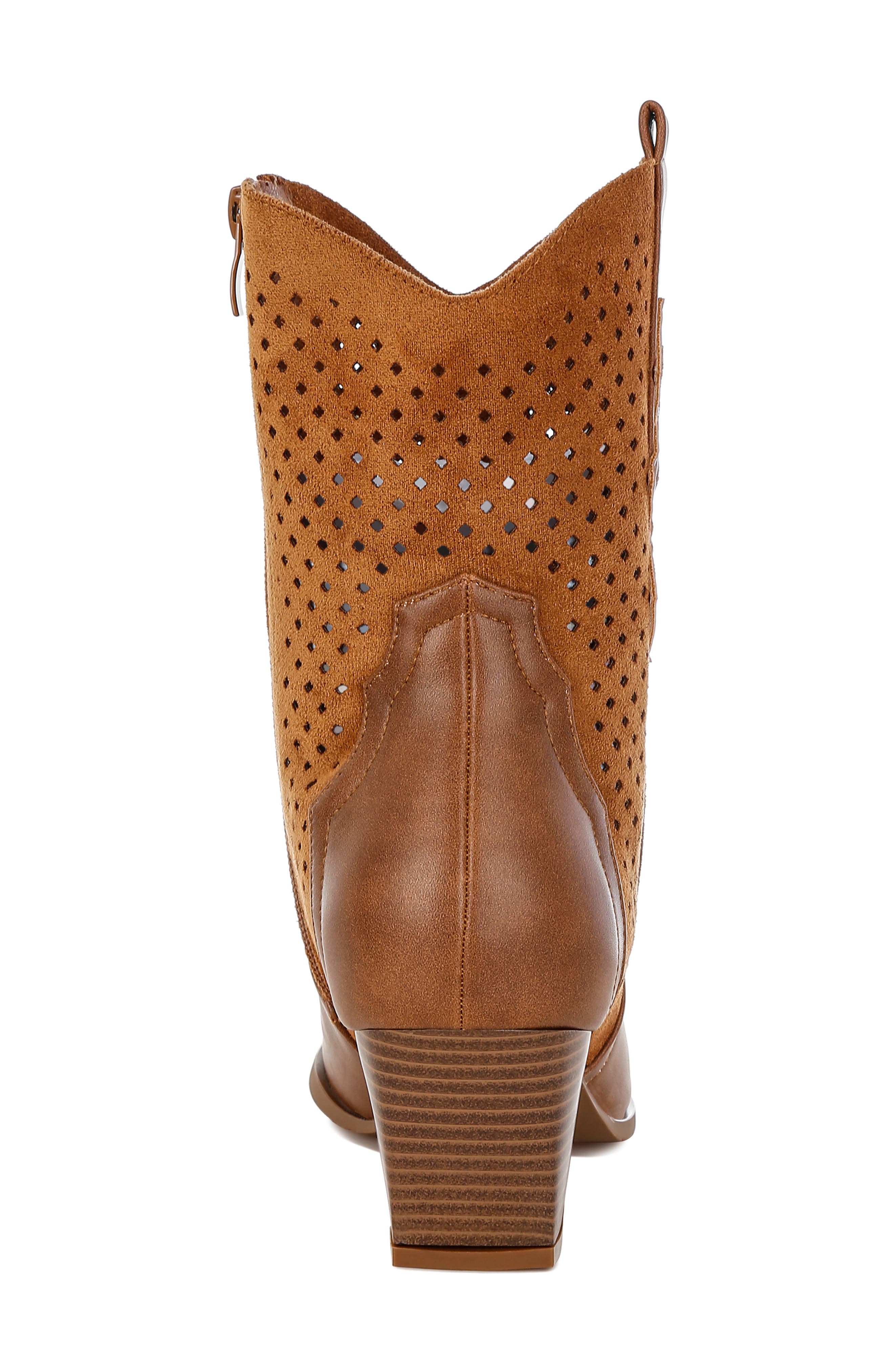 LONDON RAG Lomela Perforated Block Heel Boot, Alternate, color, Tan