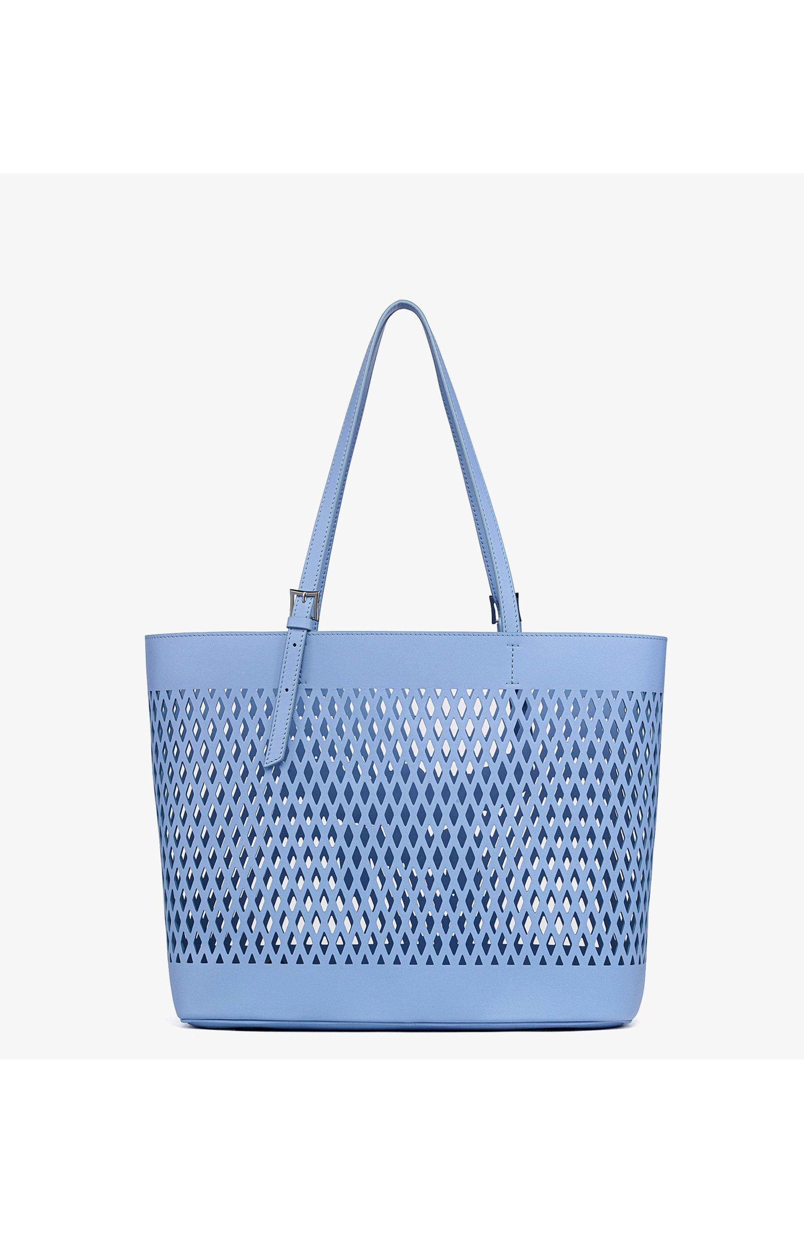 MCM Medium Himmel Shopper in Perforated Calfskin Leather, Alternate, color, Della Robbia Blue