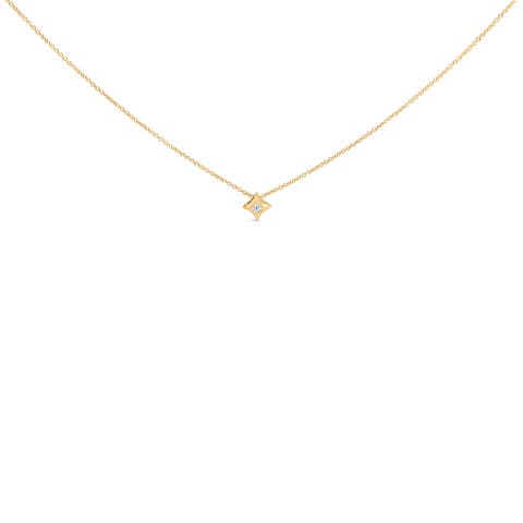 10K Gold 1/10 Cttw Bezel Set Solitaire Princess Diamond Kite Shaped Pendent Necklace