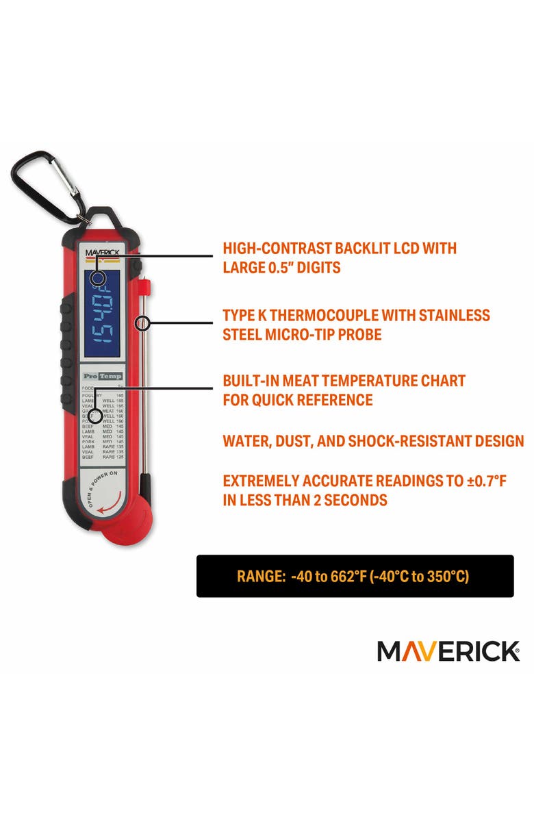 Maverick Pro-Temp Professional Thermocouple Thermometer, Red, Alternate, color, Red