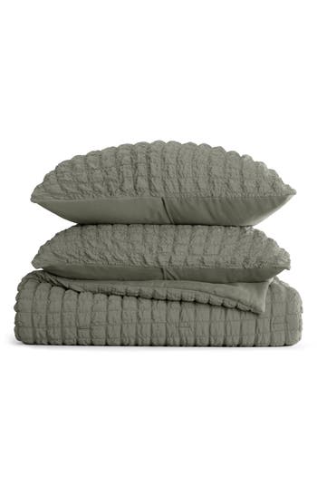 Homespun Seersucker Textured 3-piece Comforter Set In Green