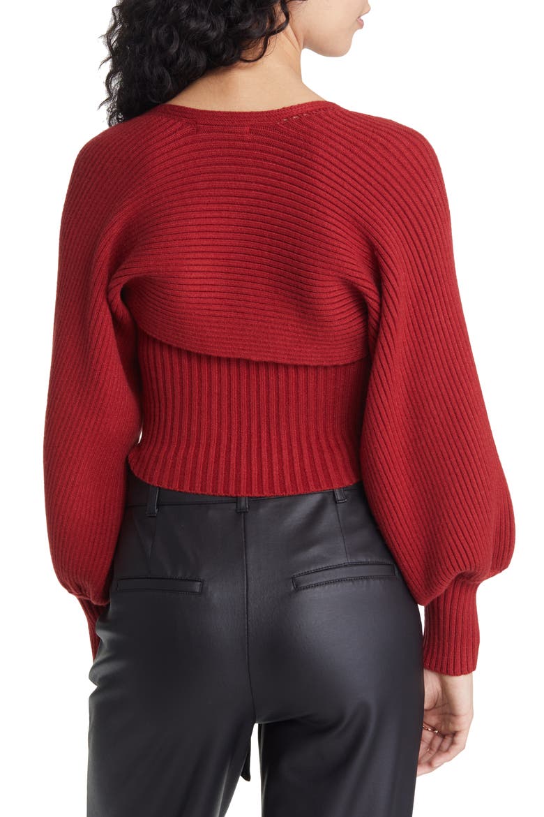 Twice the Love Rib Knit Tube Top & Bolero, Alternate, color, WINE RED