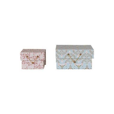 Printed Paper Gift Boxes with Berry & Dove Patterns & Closures, Set of 2