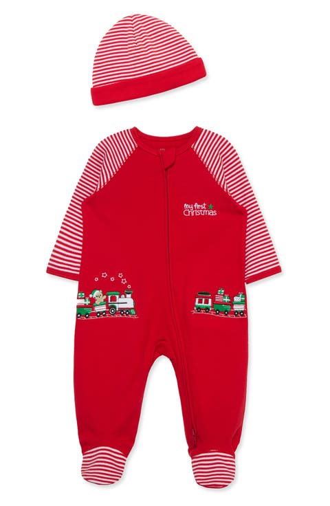 Train Holiday Footie & Hat Set (Baby)