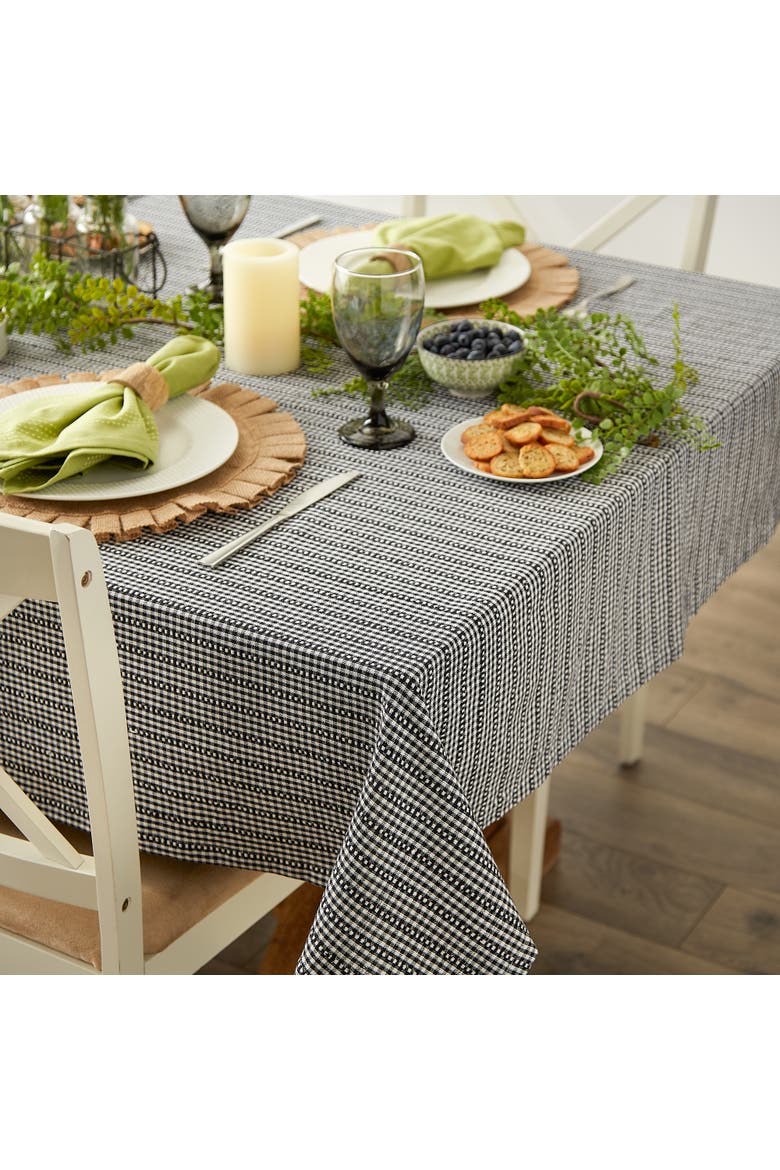 Black Farmhouse Gingham Tablecloth 52X52, Alternate, color, Black