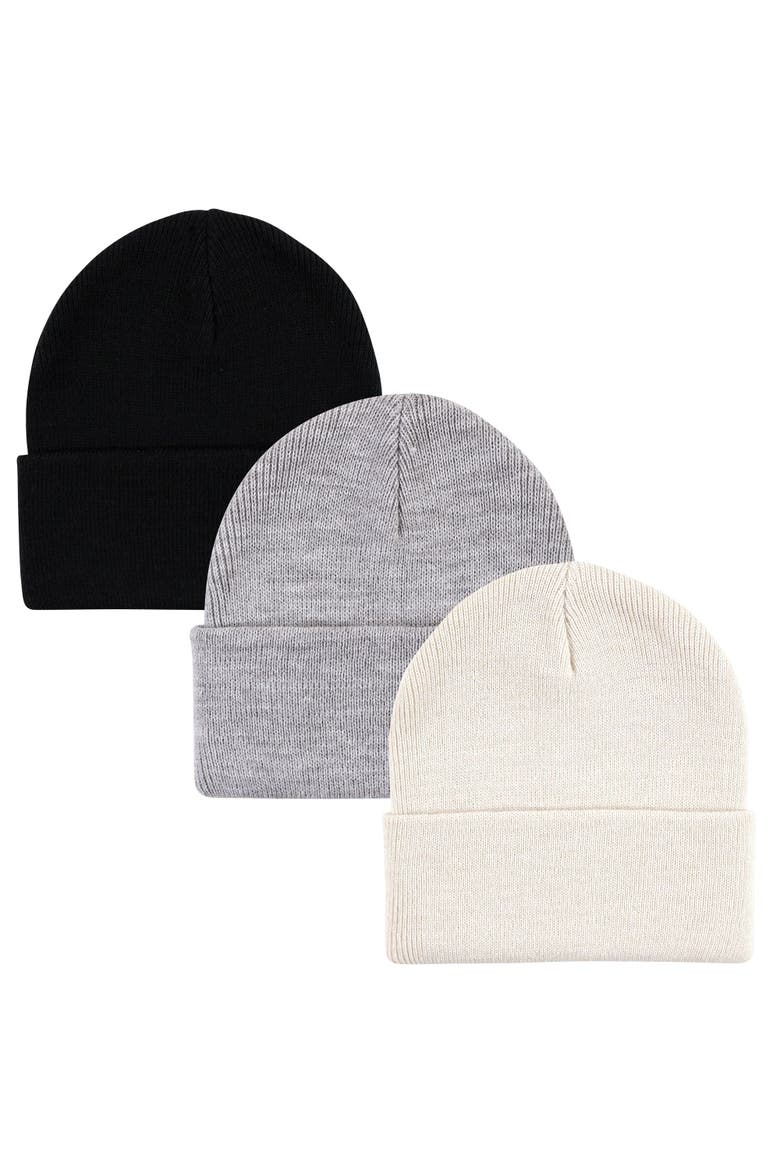 6Pc Knit Cuffed Beanie, Alternate, color, Dark Pink Cream Black