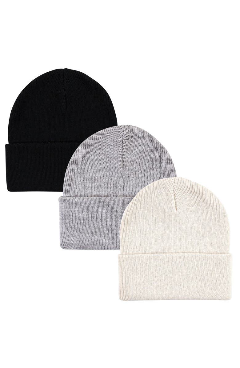 Hudson Baby 6Pc Knit Cuffed Beanie, Alternate, color, Dark Pink Cream Black