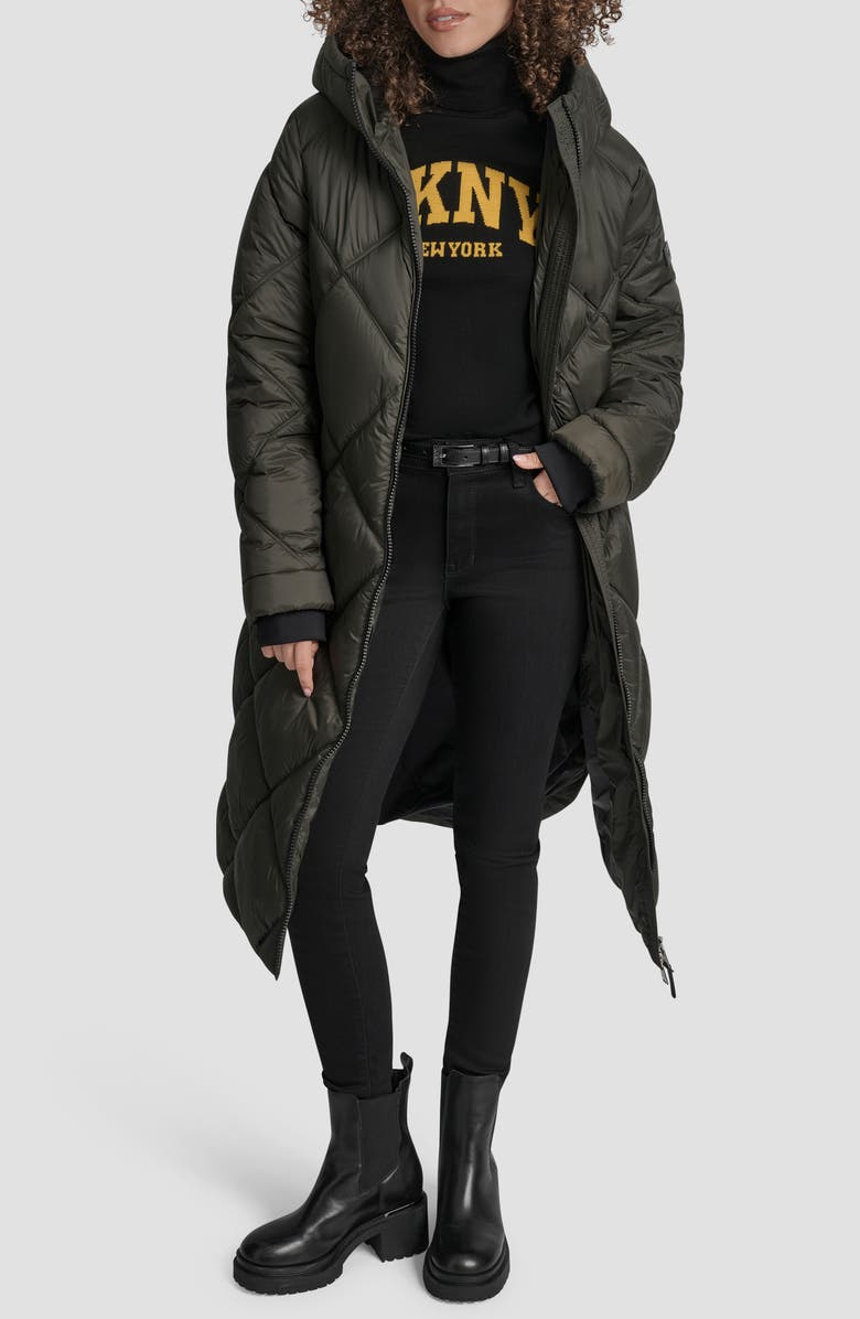 DKNY Diamond Quilted Puffer Coat, Alternate, color, Loden