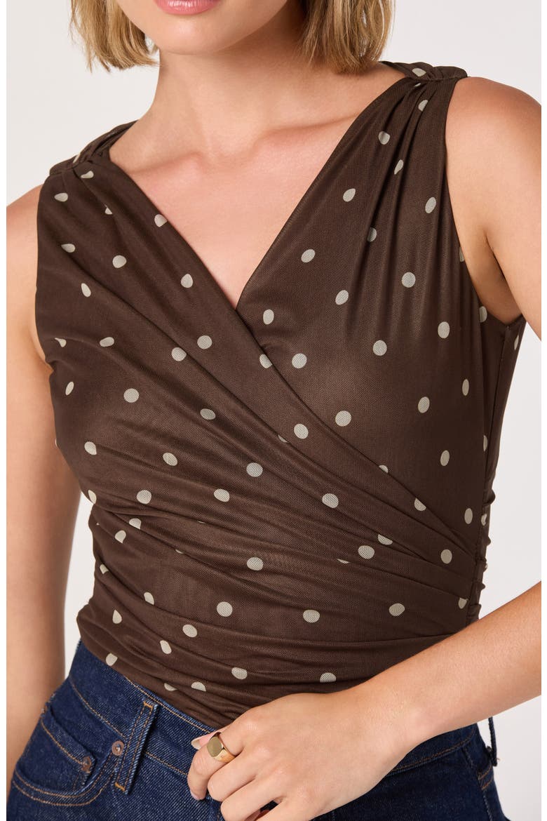 Claudia Polka Dot Surplice Bodysuit, Alternate, color, BROWN POLKA DOT