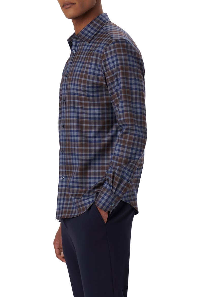 Julian Plaid Print Cotton Button-Up Shirt, Alternate, color, TRUFFLE